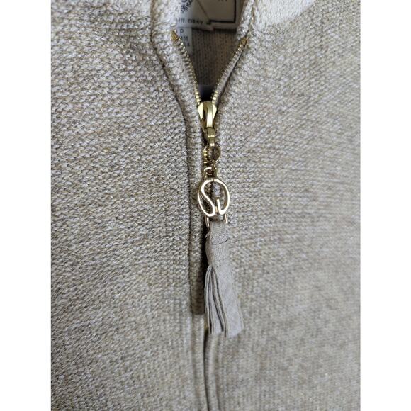 St John Sport Marie Gray Gold Beige Zip Santana Knit Metallic Sweater Petite XS - Picture 6 of 12